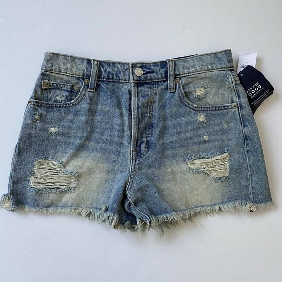 GAP 3” High Rise Shorts Cutoffs Distressed Medium Wash Blue Size 25 - Picture 1 of 11